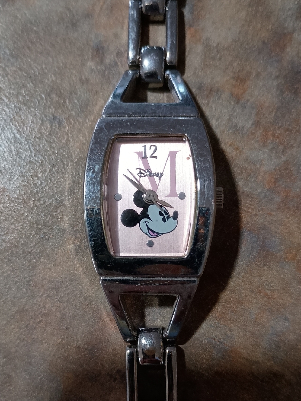 Disney Mickey Mouse Silver Bracelet Watch with Pink Dial